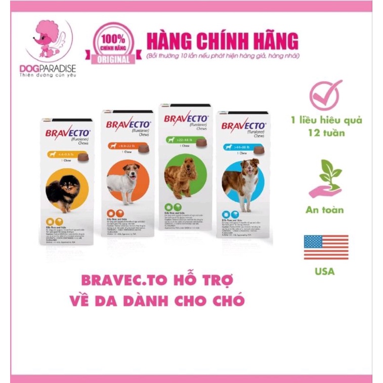 Bravecto - bảo vệ cún khỏi ve rận bọ chét ghẻ DEMODEX