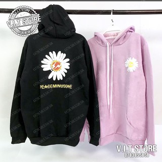 V.I.T STORE - Áo hoodie đen hồng unisex GD hoạ tiết hoa cúc freesize dưới 65kg