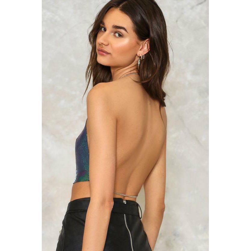 Áo hai dây dáng ngắn đính kim sa thời trang cho nữ