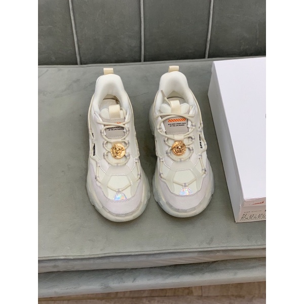 Giày nam đế thấp Versace da nhập khẩu phía trên với lưới cotton thoáng khí dây thắt ngựa vằn độc đáo