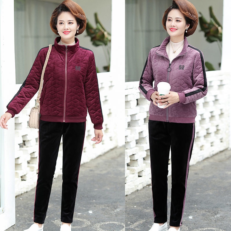 Bộ đồ thể thao nhung dày hai mảnh thu đông cho người trung niên và người già