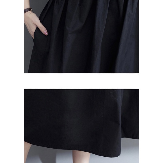 Bigsize dưới 70kg Váy yếm liền đen trắng, váy bầu mặc được