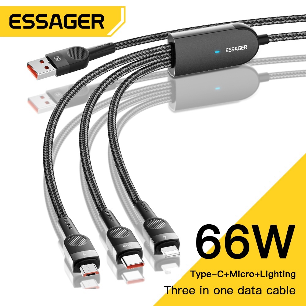 Essager Dây Cáp Sạc USB Loại C 66W 3 Trong 1 Cho iP 13 12 Pro Max