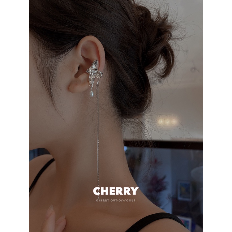 Khuyên Kẹp Vành Tai Dáng Dài Không Xỏ Lỗ Hình Bướm Đính Ngọc Trai Giả Phối Tua Rua Thời Trang Mùa Hè Chất Lượng Cao Cho Nữ