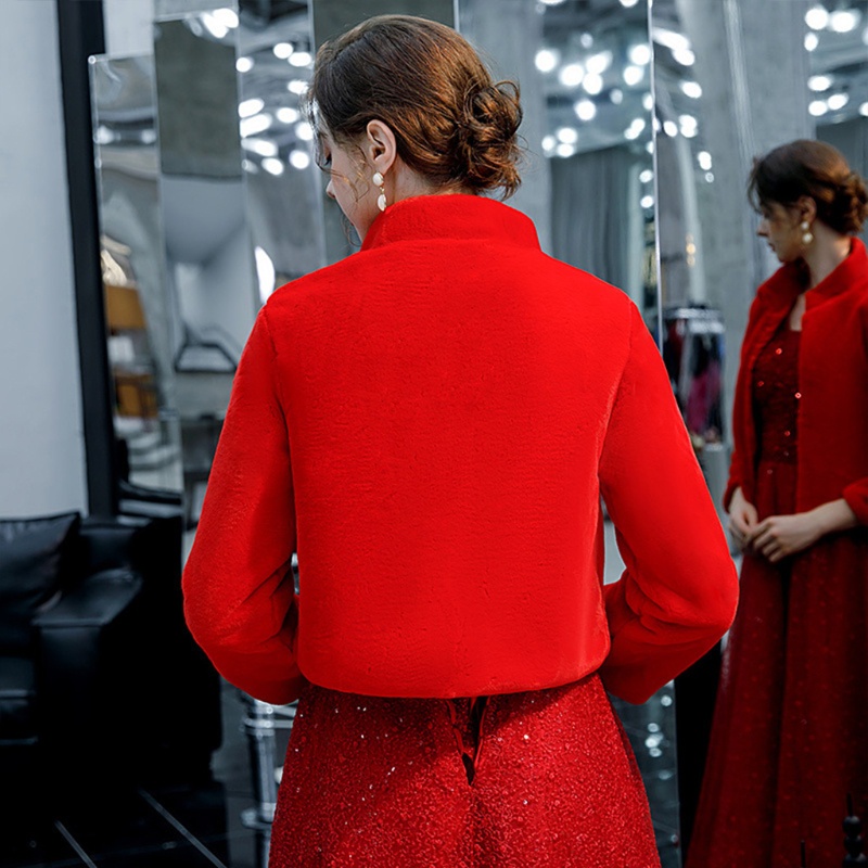 Áo khoác dạ bằng vải lông ấm áp tay 3/4 màu trơn thời trang mùa đông cho cô dâu trong đám cưới | BigBuy360 - bigbuy360.vn