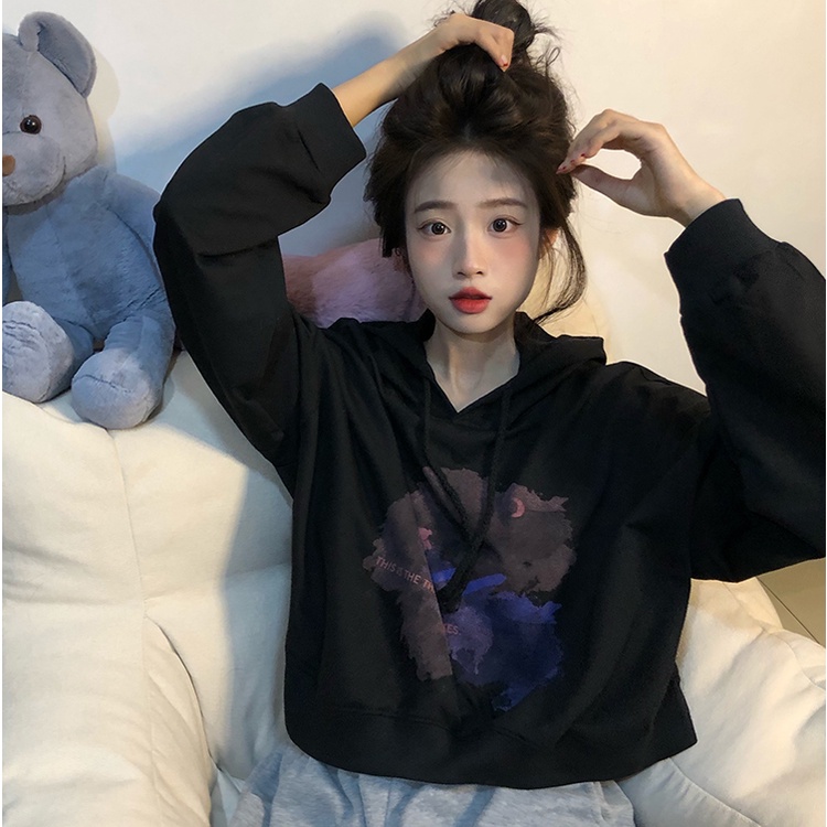 SUXI Áo Hoodie Tay Dài In Chữ Trẻ Trung Cho Nữ