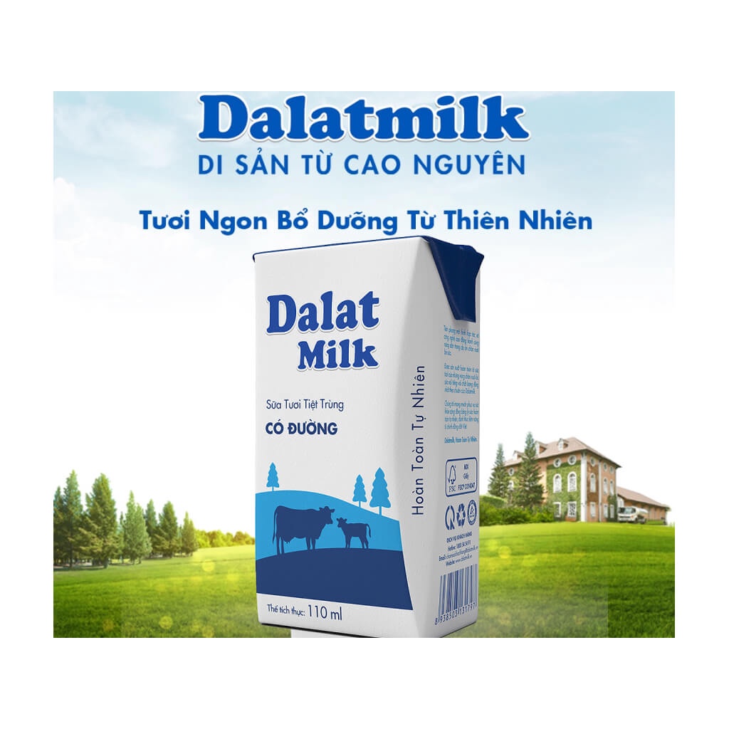 THÙNG 48 HỘP 110ML SỮA TƯƠI TIỆT TRÙNG ĐÀ LẠT  MILK