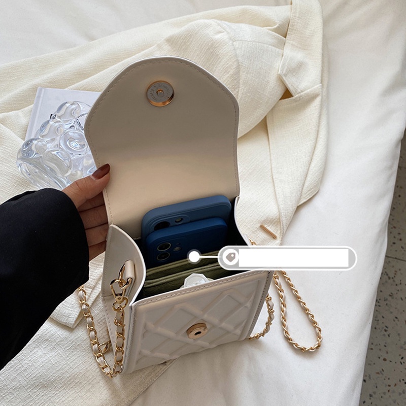 Túi đeo vai IELGY hình vuông màu trơn phối dây xích thời trang dành cho nữ