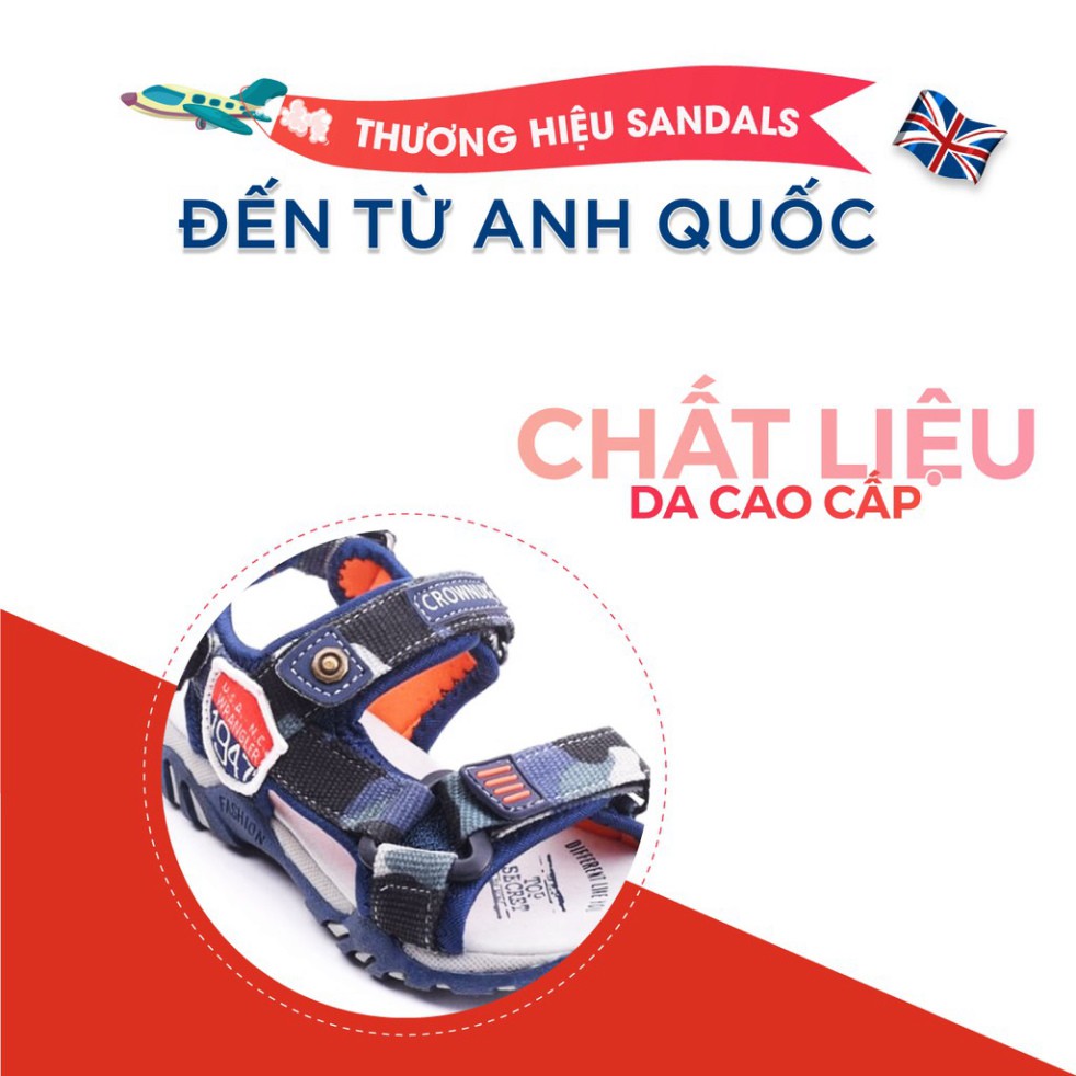 Dép Quai Hậu Bé Trai Đi Học Chính Hãng Crown Space UK Sandals Trẻ em Nam Cao Cấp CRUK533 Nhẹ Êm Size 26-35/2-14 Tuổi