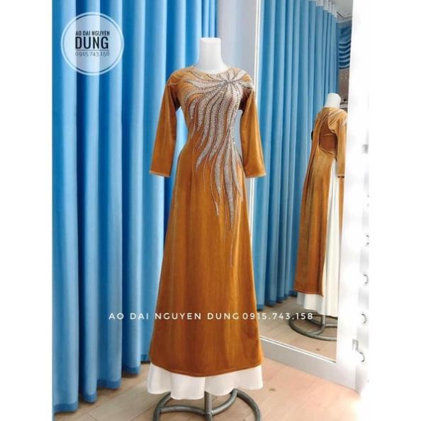 Áo dài nhung cao cấp tặng mẹ đính kết thủ công, áo dài trung niên