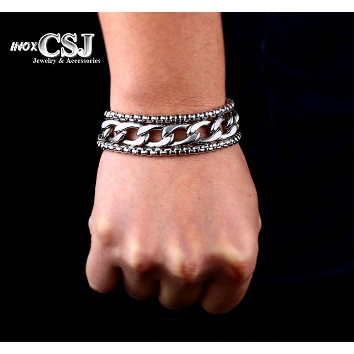 lắc tay inox 3 tầng cao cấp đẹp, không đen - chuẩn thời trang