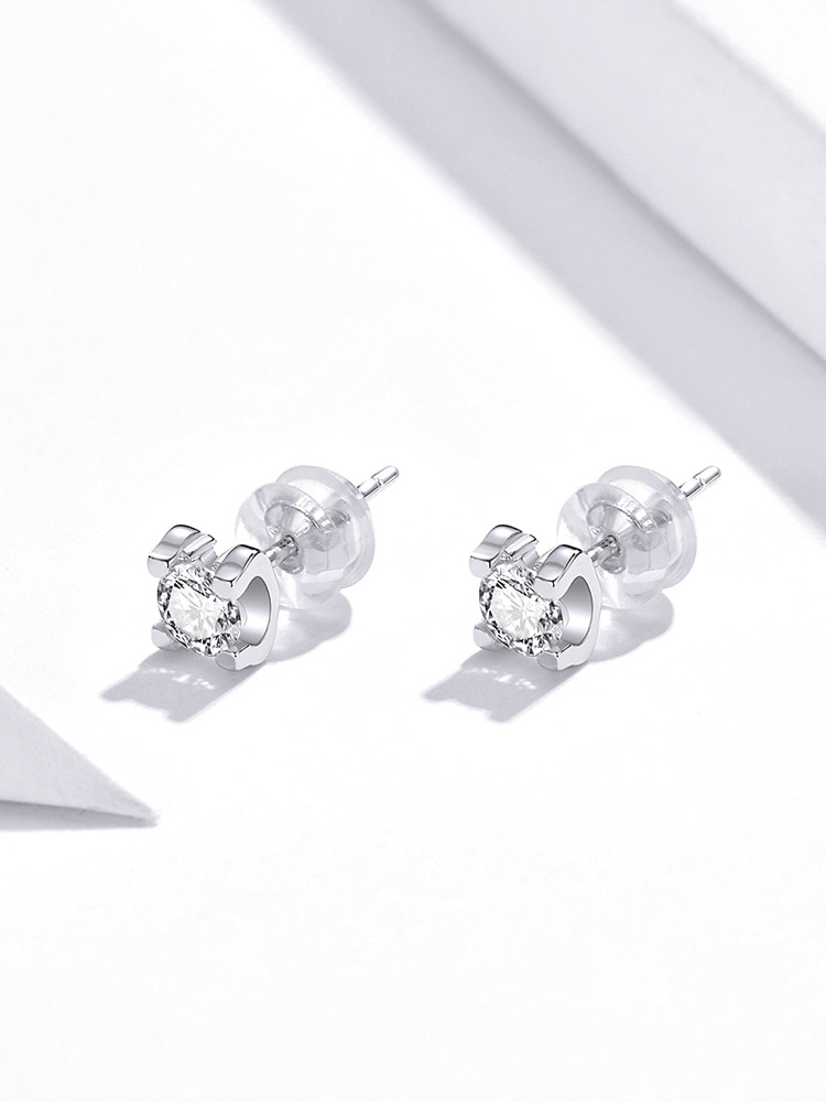 Khuyên Tai Bạc 925 Bamoer Đính Zircon CZ Đơn Giản Không Gây Dị Ứng Cho Nữ SCE974