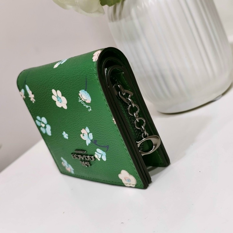 TNS-Ví ngắn cầm tay mini trendy Snap Wallet-chất da cao cấp-tone màu xanh lá hoa nhí xinh