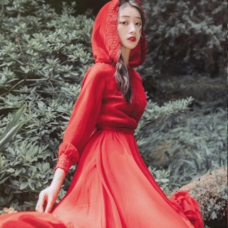 (CÓ THỂ ORDER) váy đỏ có mũ cho những nàng thơ xinh xắn kèm feedback