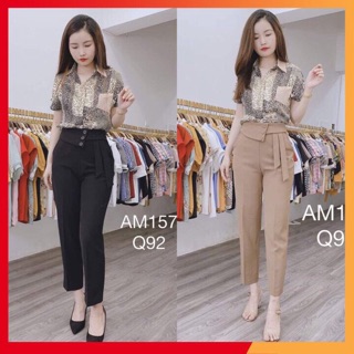 Quần tây baggy phối cúc cạp cao