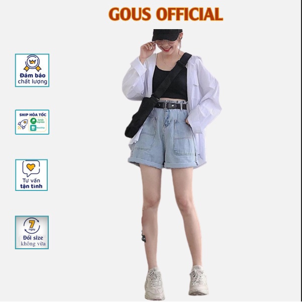 Quần Đùi JeanThắt Đai Màu Xanh Nhạt Quần Ngắn Nữ Túi Đắp Trước Lưng Cao Dễ Phối Đồ Phong Cách Ulzzang 2265
