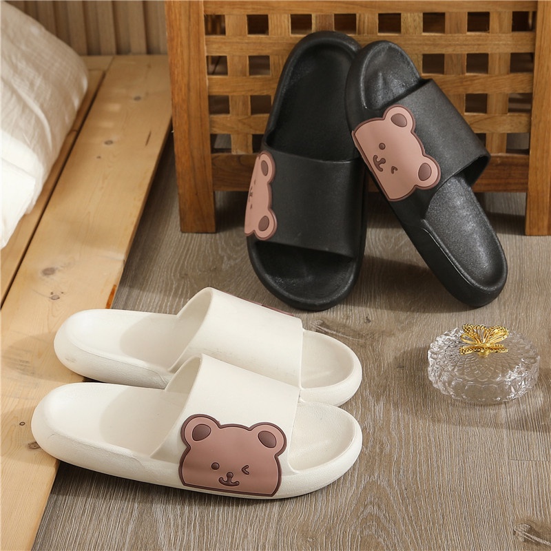 Dép lê nữ ANNA 2 quai khoá hình gấu cute nhựa dẻo đi êm chân