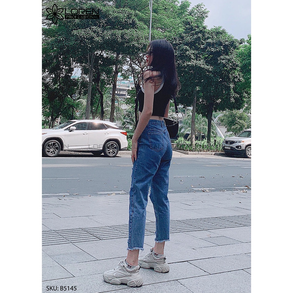Quần jean baggy rách tua xanh B5145