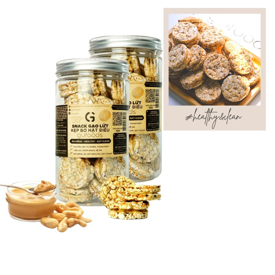 Combo 2 Snack gạo lứt kẹp bơ hạt GUfoods - Ăn kiêng, Ăn vặt healthy, Lành mạnh, Eat clean, Thực dưỡng