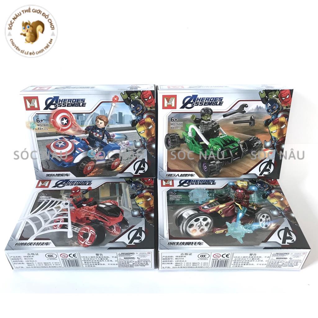 Bộ đồ chơi lắp ráp xếp hình lego siêu anh hùng MG250 người sắt ironman/ người nhện spiderman/ captain america/ Green man