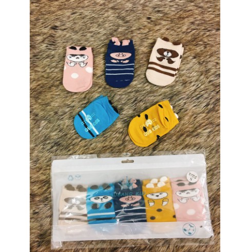 Set 5 đôi tất KID có đế chống trượt đóng túi zip, 1 túi 5 đôi tất QBKID cho bé 0-3 tuổi