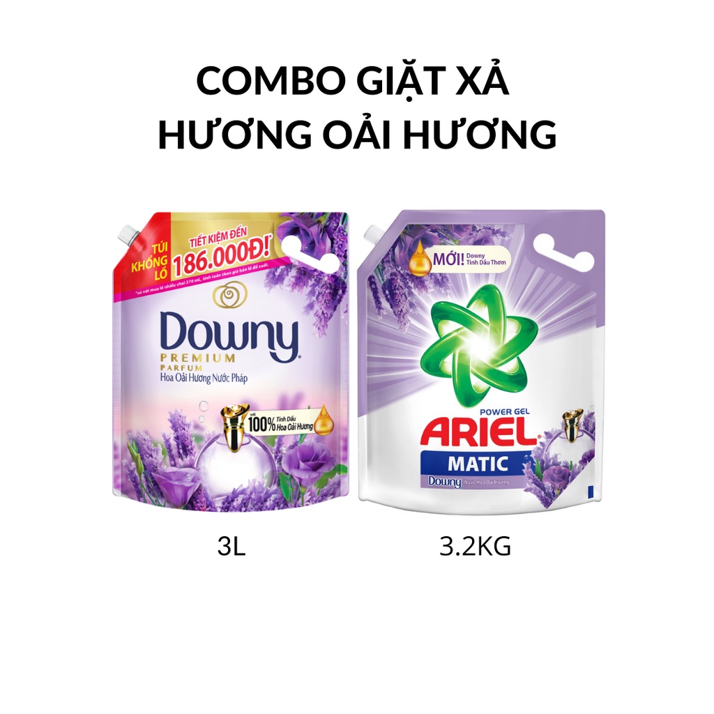 Combo Giặt Xả ARIEL-DOWNY Nhiều Mùi Hương Túi Lớn 3kg/3L