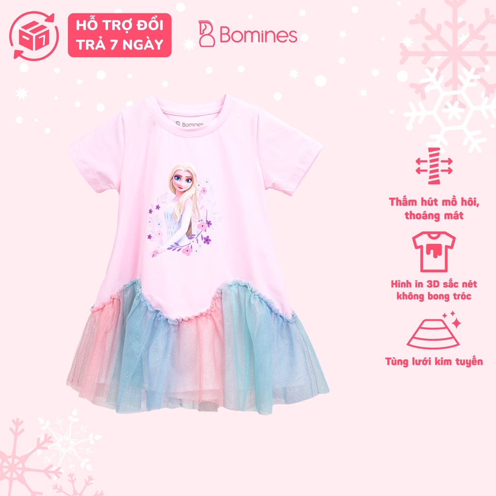 Váy bé gái công chúa Elsa BOMINES thun cotton thoáng mát cho bé từ 3 đến 12 tuổi khoảng 12kg đến 36kg