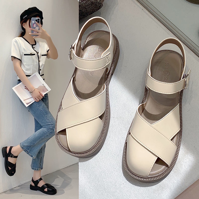 Giày nữ sục rọ quai chéo hở mũi hot trend- form to lùi 1 size