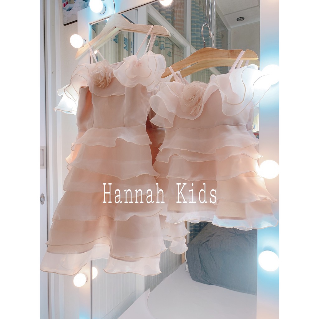 Đầm Đôi Cho Mẹ Và Bé, Đầm Công Chúa Cho Bé - Đầm Voan Xếp Tầng Đính Hoa HANNAH KIDS