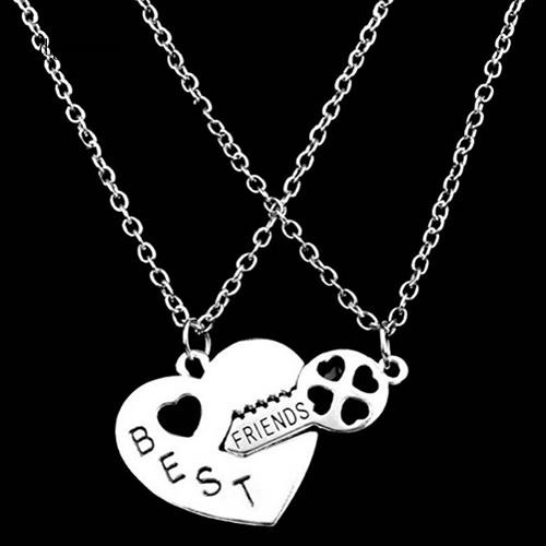 Set 2 Dây Chuyền Tình Bạn Mặt Trái Tim Và Chìa Khóa Khắc Chữ Best Friend Forever