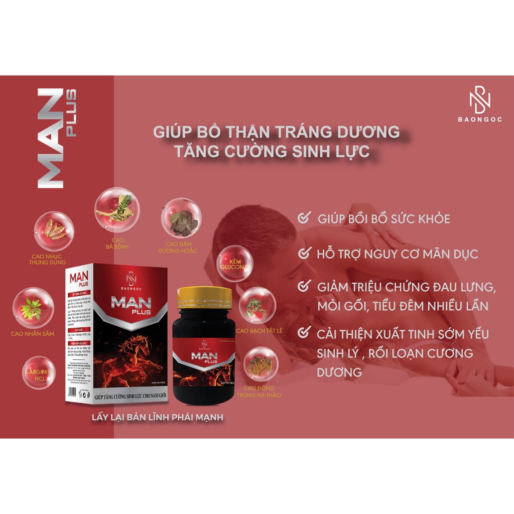 [Bạn mới nhập COSHBM -50% đơn 0Đ] Tăng Cường Sinh Lý Nam ManPlus Chiết Xuất Thảo Dược - 1 Hộp 60 viên - Che Tên Sản Phẩm