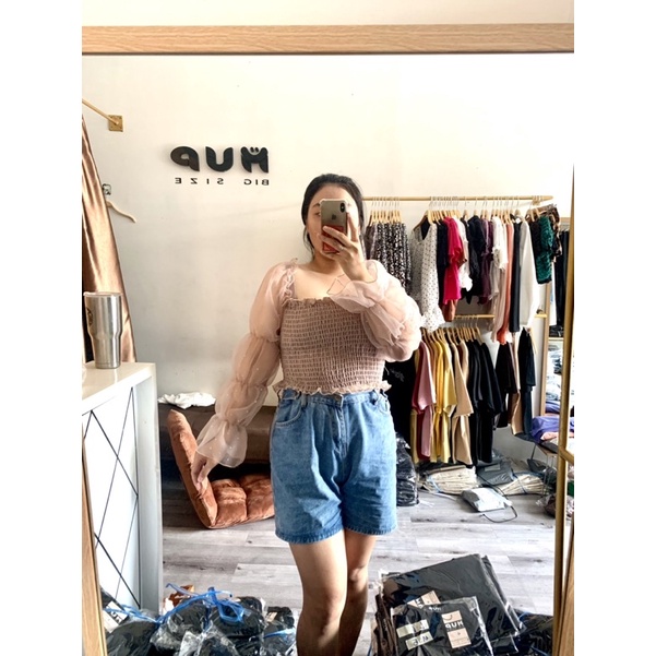 Áo croptop bigsize tay phồng áo kiểu tay dài nữ bánh bèo MUP Bigsize AC09