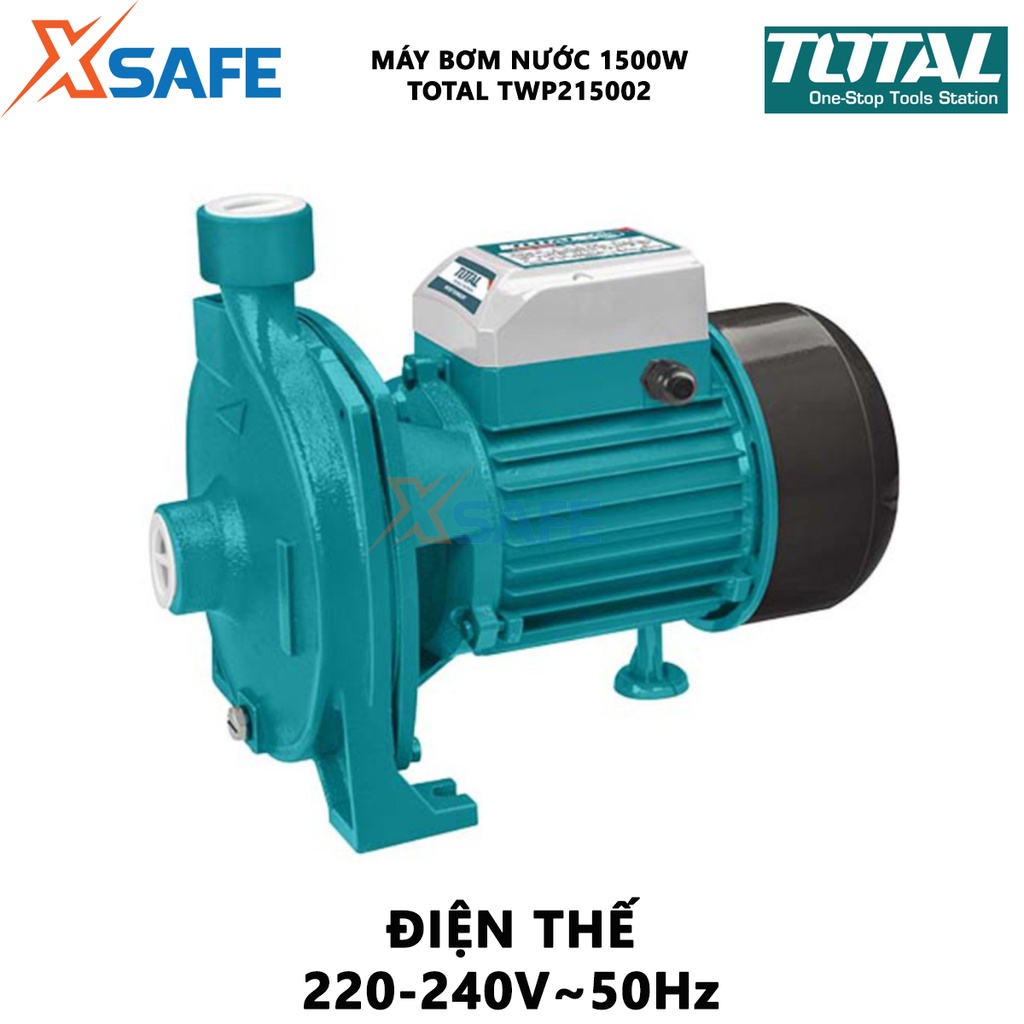 Máy bơm nước TOTAL TWP215002 công suất 1.500W(2HP), hút sâu 8m, mô tơ dây đồng, cánh quạt đồng thau - XSAFE