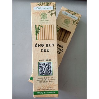 Ống hút tre - Hộp 10 Ống - Cafe & Sinh tố - Tặng 01 que rửa