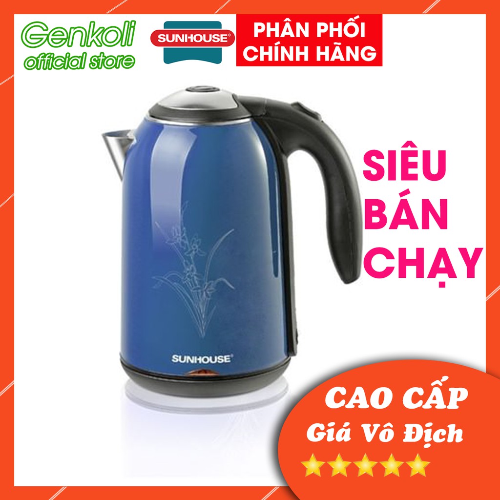 Bình đun siêu tốc 2 lớp Sunhouse 1,7L SHD1382 , ấm đun siêu tốc cao cấp công suất 1800W chính hãng