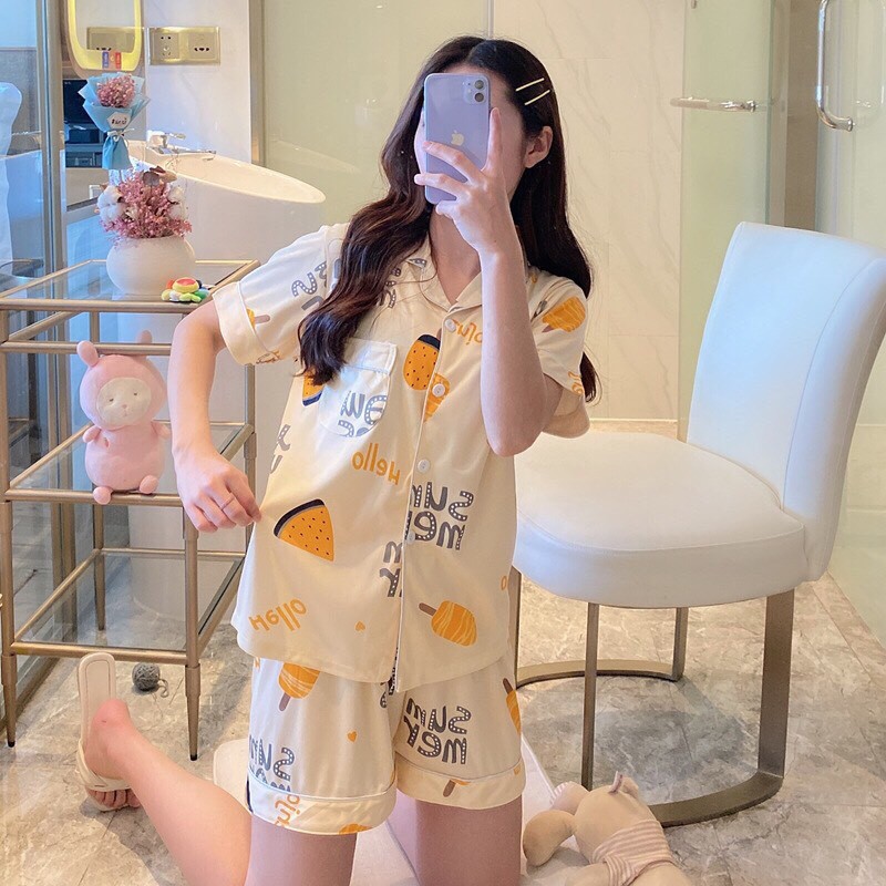 BỘ ĐỒ NGỦ PIJAMA NGẮN TAY CHẤT LIỆU THOÁNG MÁT (có sẵn+đủ size)