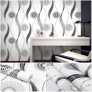 Decal giấy dán tường hoạ tiết trắng đen mềm có keo 10m ngang 45cm