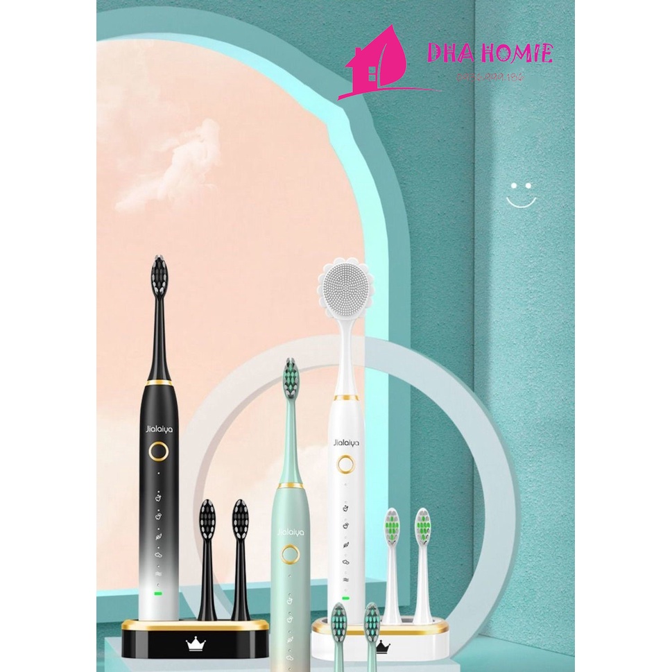 Bàn Chải Điện JIALAIYA 5IN1 Mềm Mịn Làm Sạch Hiệu Quả Tặng Kèm 5 Đầu Bàn Chải - DHA HOMIE