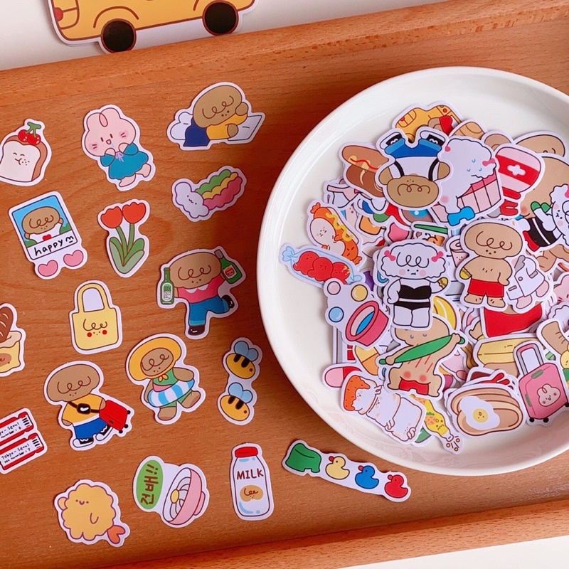 SET STICKER HÌNH CHÚ GẤU DỄ THƯONG 40 MIẾNG KÈM TÚI BÌA GIẤY CUTE DỄ THƯƠNG