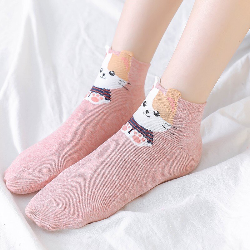 5 Pairs Fashion Cartoon Teddy Bear Funny Bear Happy Women Cotton Short Socks Fashion Students Animal Casual Ankle Socks