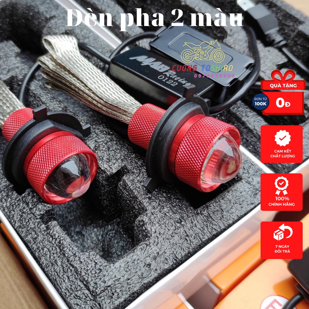 Đèn pha led chân H4 Ma racing chính hãng siêu sáng 2 màu trắng vàng lắp cho xe wave, exciter, vision, sirius....