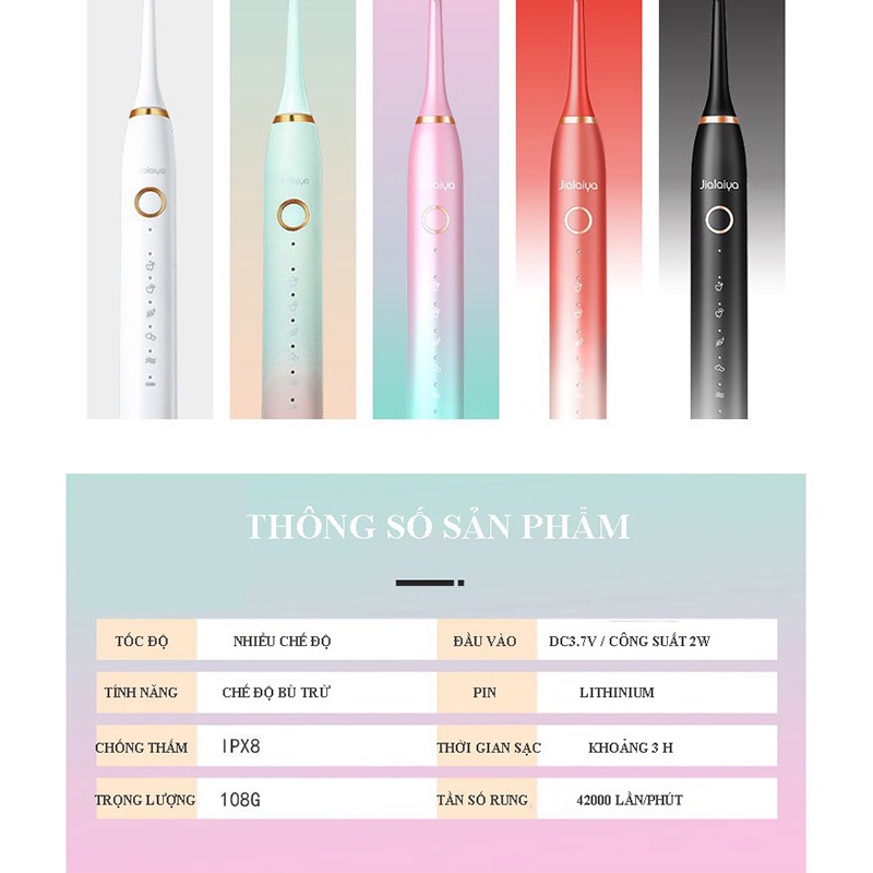 Bàn Chải Đánh Răng Điện Chống Thấm Nước IPX7 Cho JIALAIYA B002
