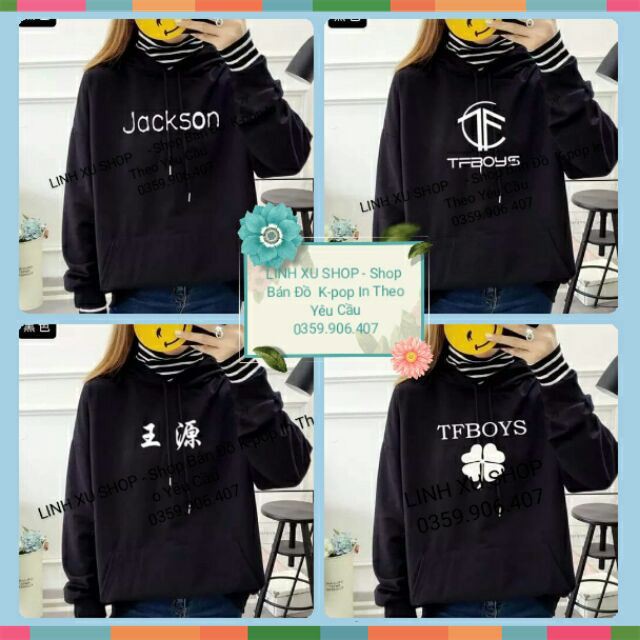 Áo hoodie TFBOYS áo hoodie phối cổ kẻ tay kẻ TFBOYS in theo yêu cầu miễn phí