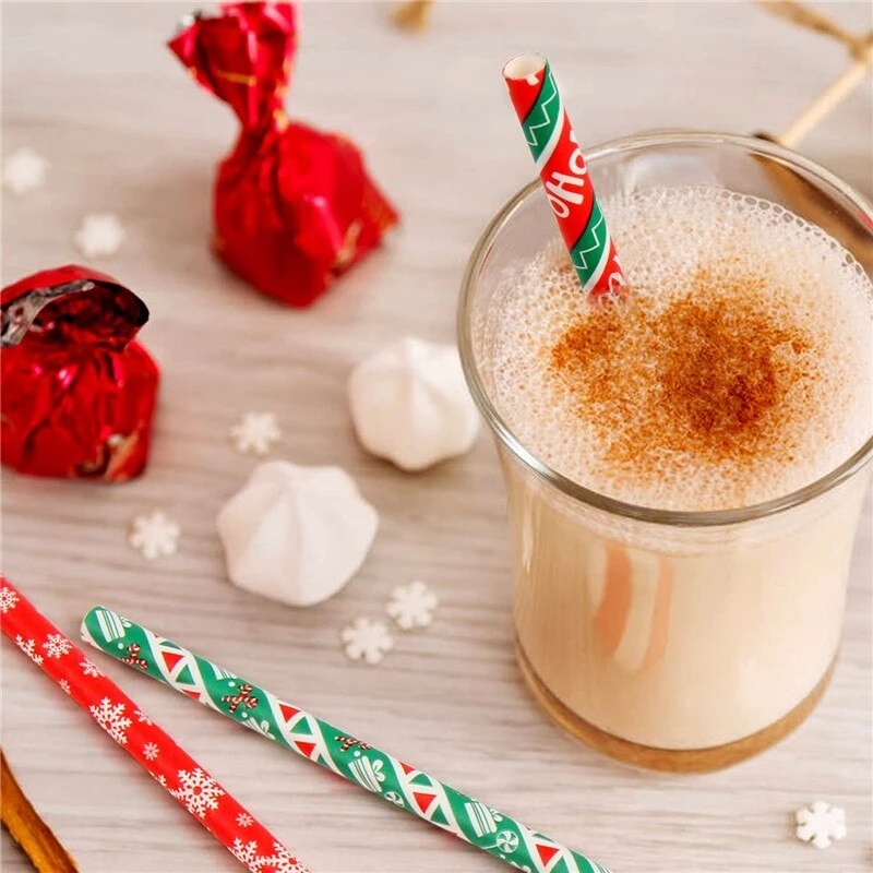 Set 25 Ống Hút Giấy Kraft Họa Tiết Hoa Tuyết Ánh Đồng Lấp Lánh Dùng Một Lần Trang Trí Sự Kiện Đa Ứng Dụng