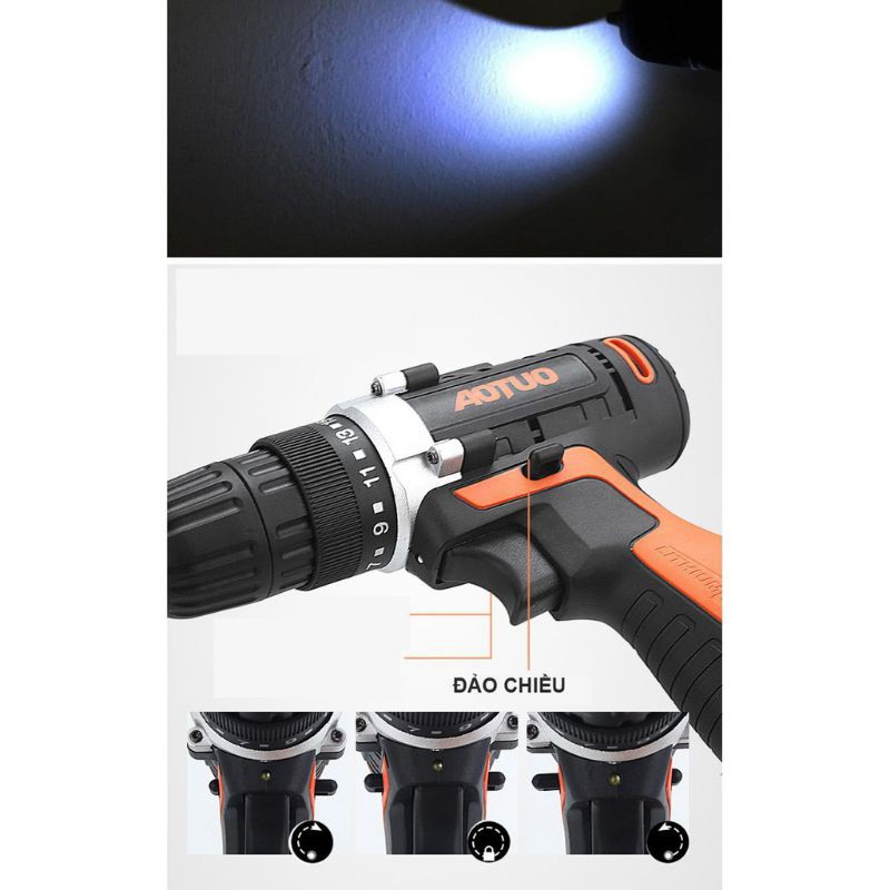 Siêu Phẩm Bộ Máy khoan vặn vít không dây Aotuo 12V có đảo chiều