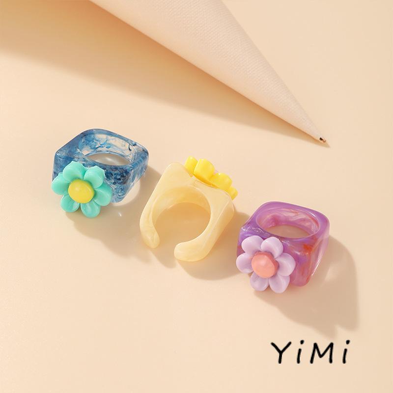 Nhẫn Hình Bông Hoa Bằng Nhựa Acrylic Đơn Giản Đáng Yêu Cho Nữ