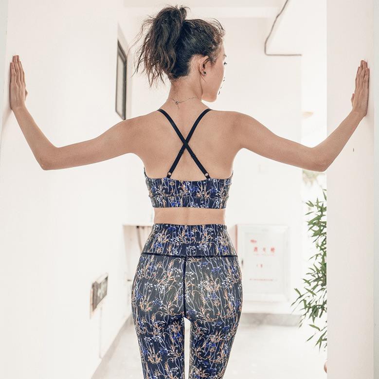 ĐỒ TẬP GYM, YOGA - Bộ đồ thể thao nữ in họa tiết 3D, Quần cạp cao nâng mông, Áo bra 2 dây sexy