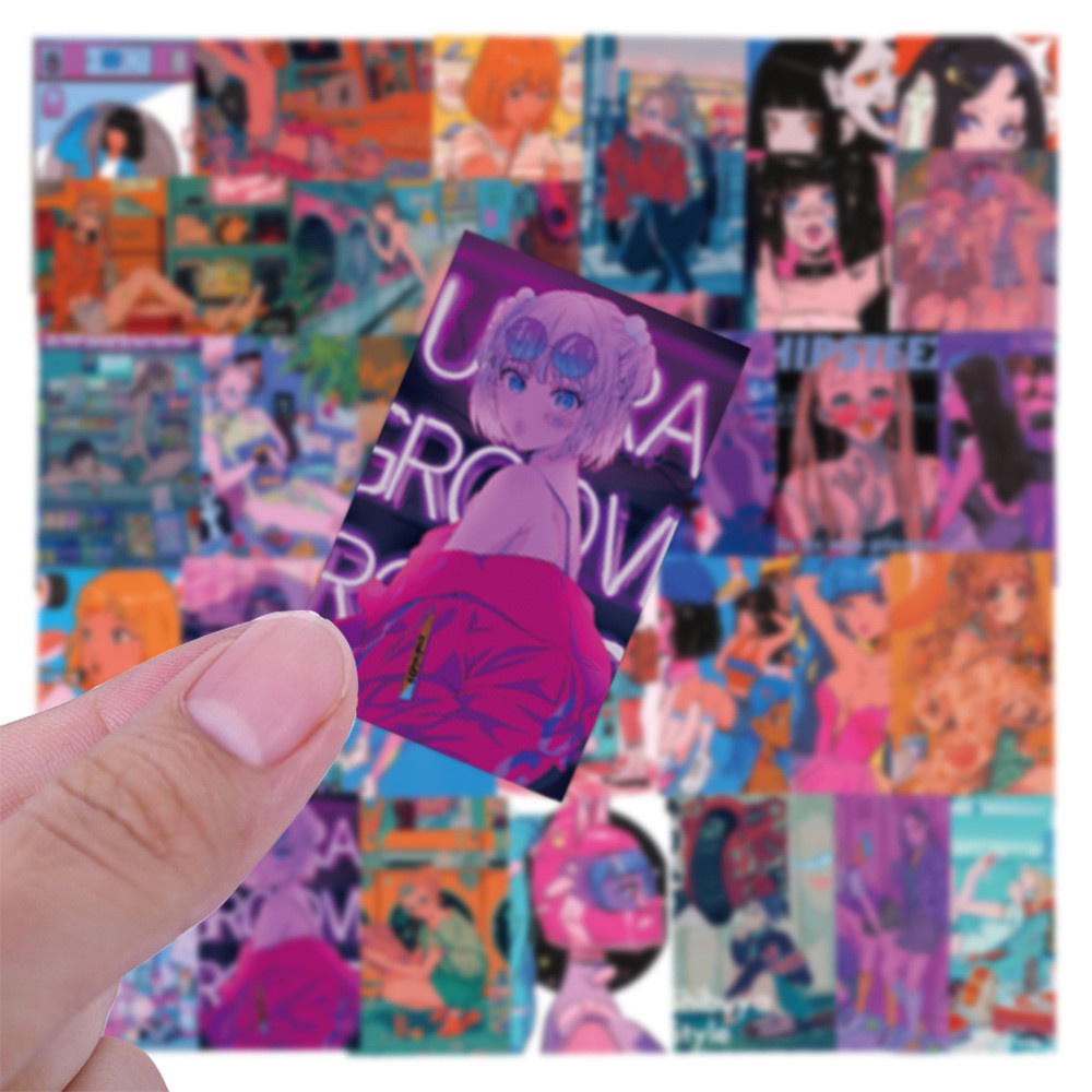 Set 50 chiếc sticker chống nước GIRL HIỆN ĐẠI ART cá tính dán nón bảo hiểm, laptop, vali, xe máy, đàn