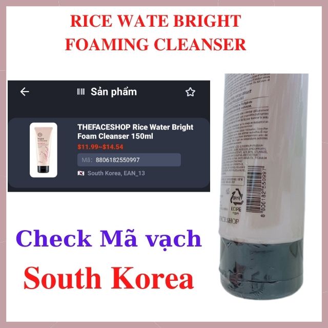 [AUTH_Korea] Sữa Rửa Mặt Gạo Làm Trắng Sáng Da The Face Shop RICE WATER BRIGHT CLEANSING FOAM 150ml Dành Cho Mọi Loại Da