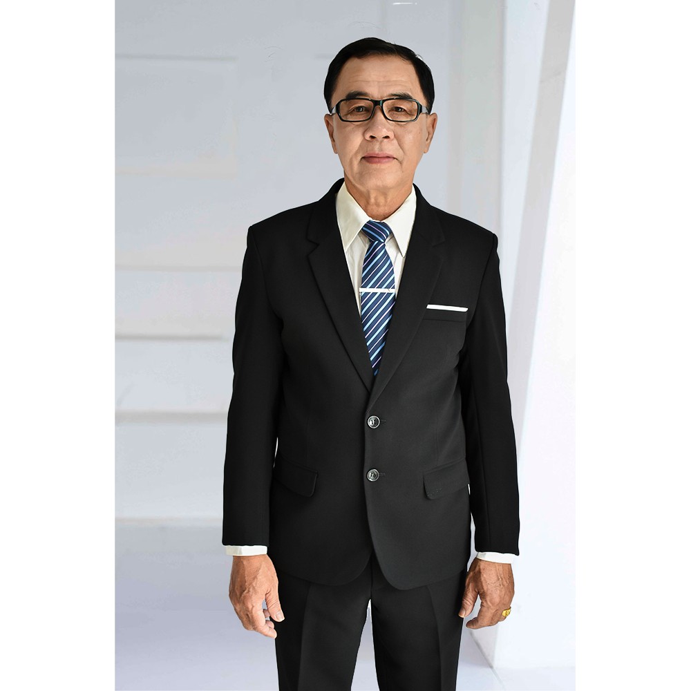 Bộ vest nam form suông 2 nút màu đen tặng kèm cà vạt kẹp